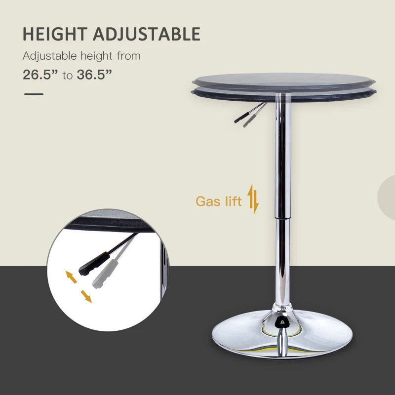 HOMCOM Adjustable Round Bistro Bar Table with PVC Leather Steel Base Desk, Black