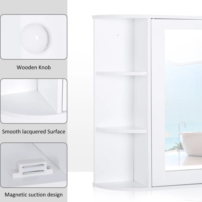 HOMCOM 2-Tier Wall Mounted Bathroom Cabinet with Mirror Single Door Storage, White