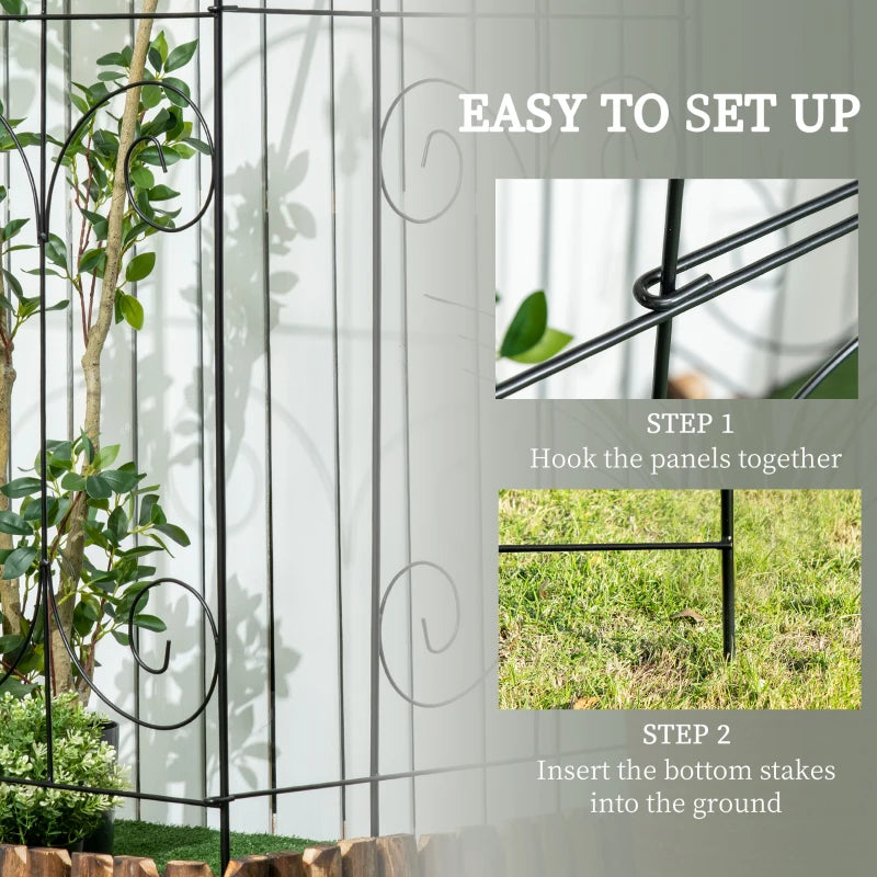 Outsunny Decorative Garden Fencing, 8PCs 44in x 12.5ft, Rustproof Border Edging, Black