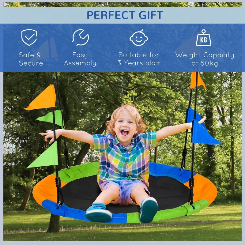 Outsunny Swing Seat Saucer Tree For Kids 40In/100cm Adjustable Rope, Multi-Color