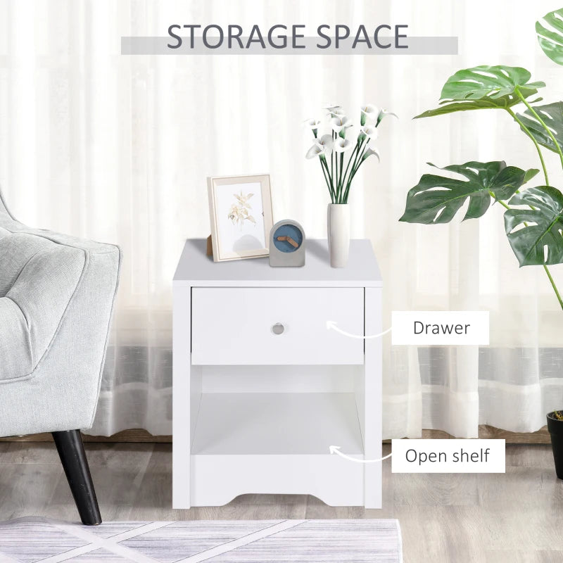 HOMCOM Modern Bedside Table, Nightstand with Drawer Shelf for Living room. White