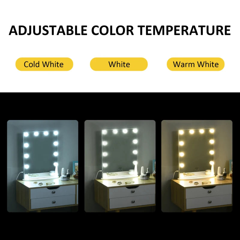 HOMCOM Hollywood Mirror with Lights for Makeup, with 12 Dimmable LED Bulbs, White