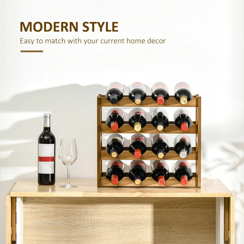 HOMCOM Countertop Free Standing Bamboo Wine Rack with 16 Bottles Holder,Brown