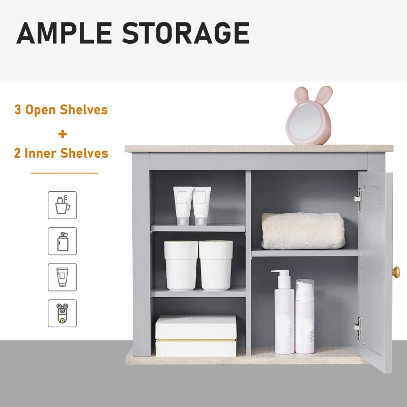Kleankin Bathroom Wall Mirror Cabinet, Cupboard with Door, Storage Cabinet with Adjustable Shelf, Grey