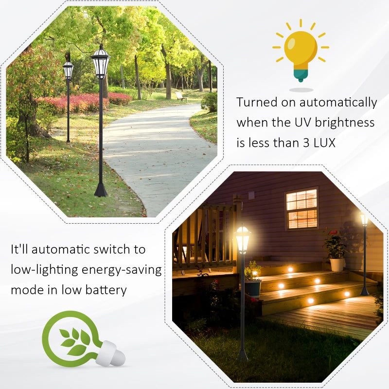 Outsunny 2 PCS LED Garden Lights, Solar Lamp Post, Water-Resist, 6 Hours Auto Switch, Black
