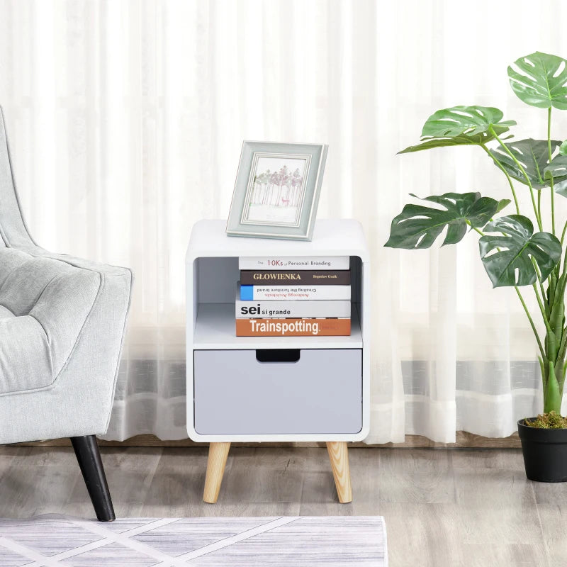 HOMCOM Wooden Bedside Table Nightstand With Drawer Wood Lamp Desk Storage, Nordic Style