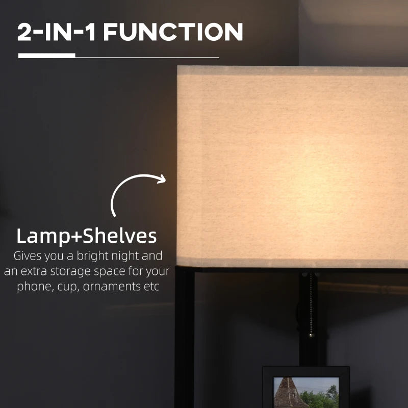 HOMCOM Corner Floor Lamp with Shelves, Modern Tall Standing Lamps with Chain Switch, Black