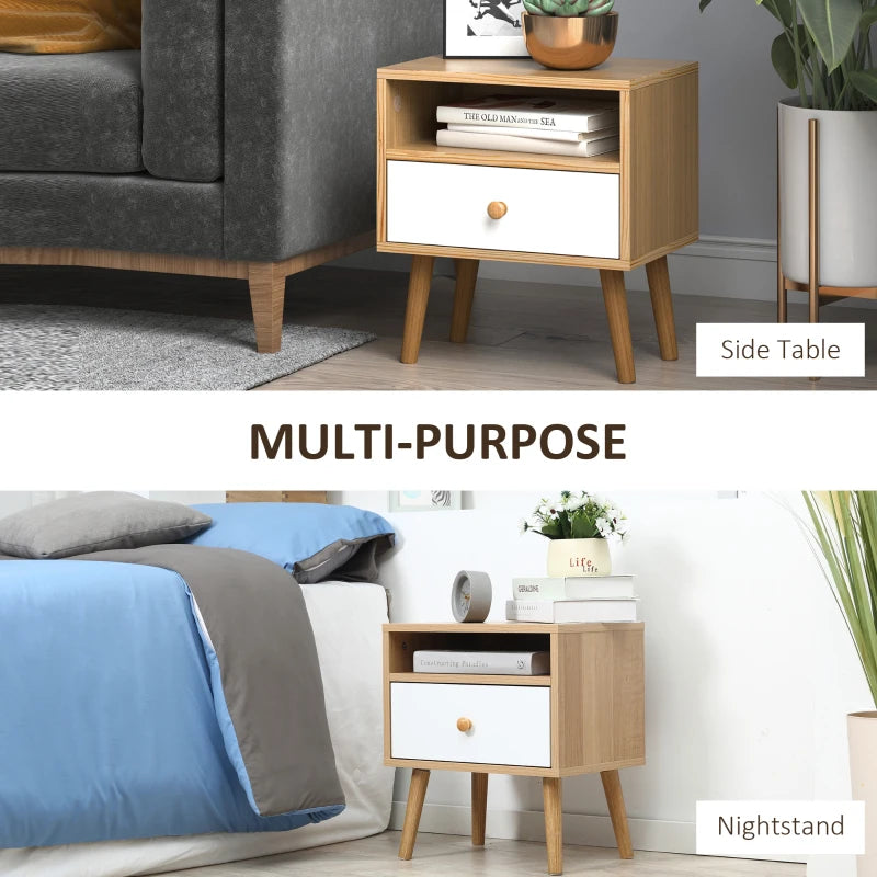 HOMCOM Bedside Table with Drawer & Shelf, Modern Nightstand End Table, Natural