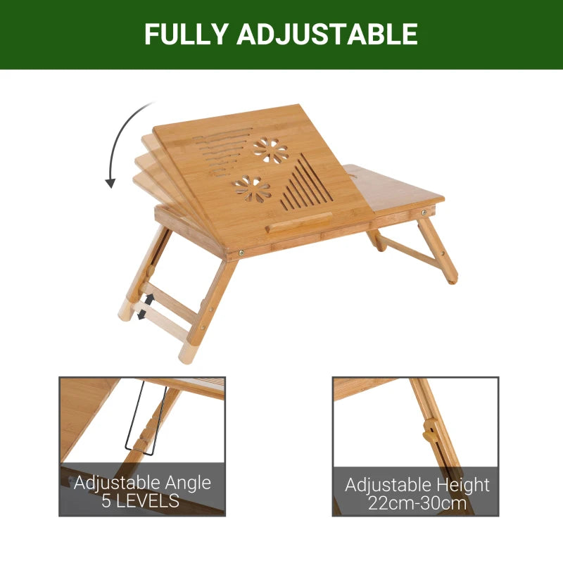 HOMCOM Portable Laptop Desk Notebook Tray, Bed Table with Drawer Adjustable & Foldable