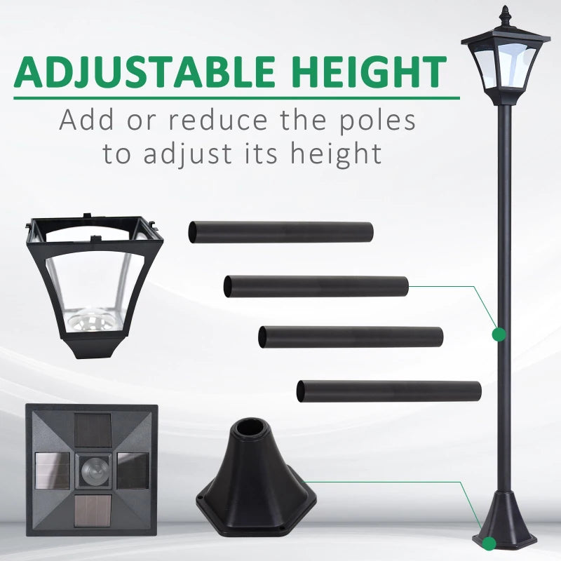 Outsunny Garden Solar Post Lamp, Dimmable LED Lantern Bollard Pathway 1.2M Tall, Black