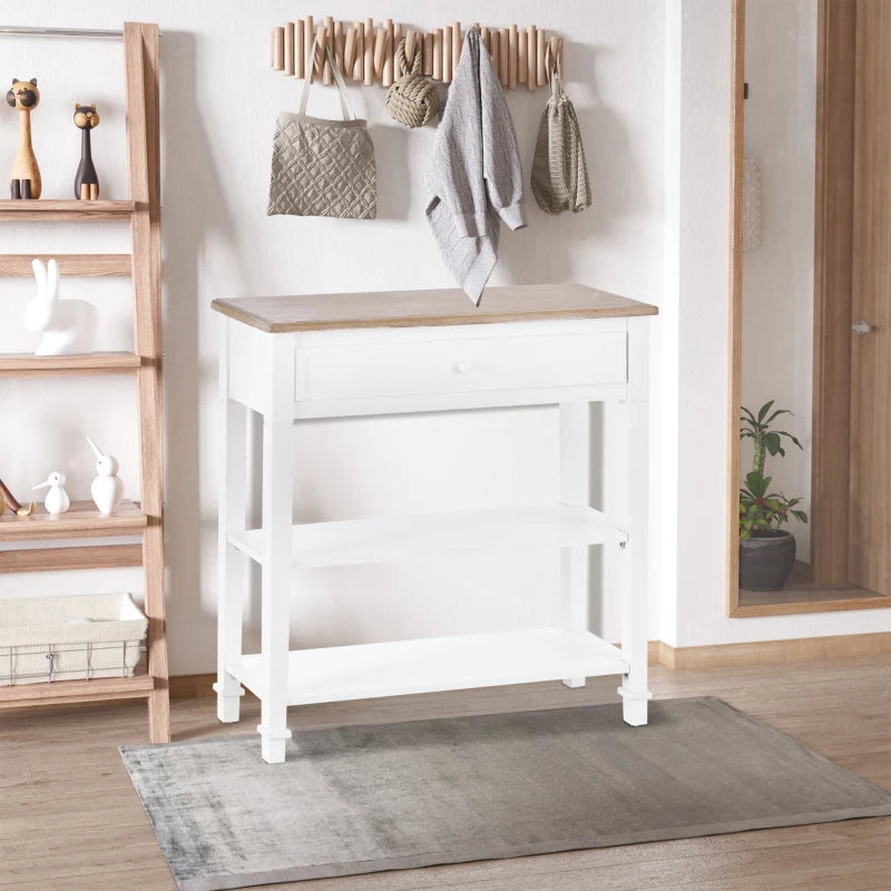 HOMCOM Console Hallway Table, 1 Drawer, 2 Shelves Worktop Handle Display Storage