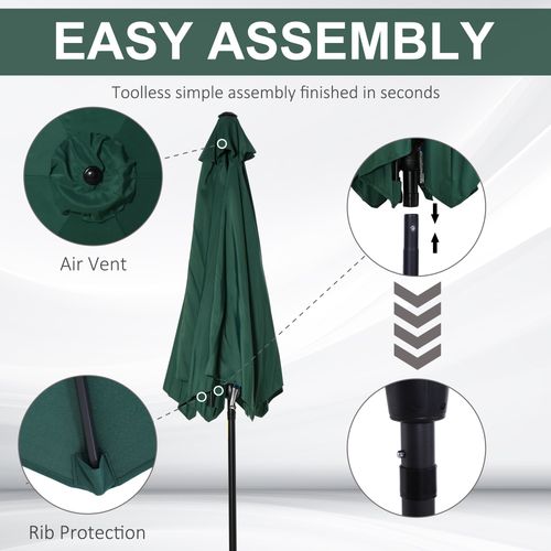 OutSunny Patio Umbrella Parasol Sun Shade Canopy Garden Aluminium Green 2.7 M