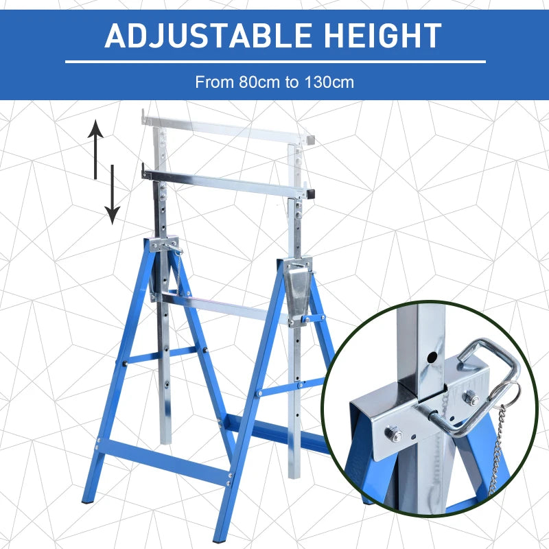 HOMCOM Set of 2 Telescopic Builders Trestle DIY Steel Folding Work Bench, Blue