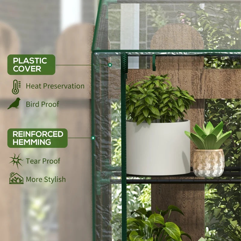 Outsunny Mini Lean-To Green House with 3 Tier Shelves, 151x143x46(cm), Clear