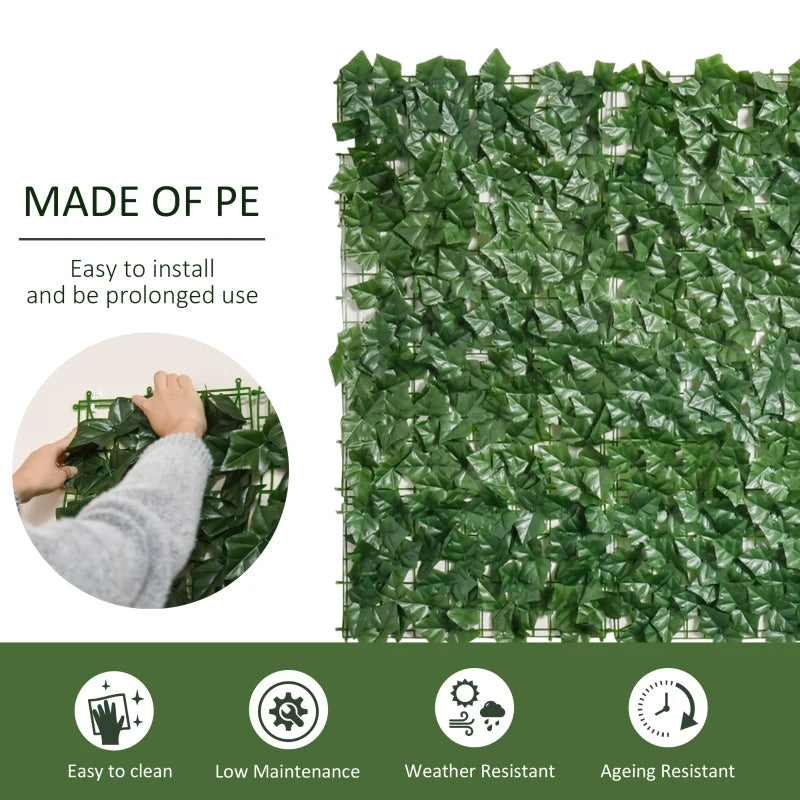 Outsunny 3M x 1M One-Piece Artificial Leaf Hedge Screen Privacy Fence Panel, Dark Green
