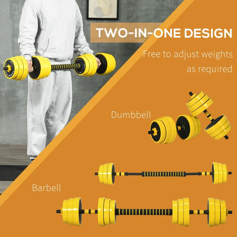 HOMCOM 25KG Dumbbell & Barbell Adjustable Set Plate Bar Clamp Rod Ergonomic, Yellow/Black