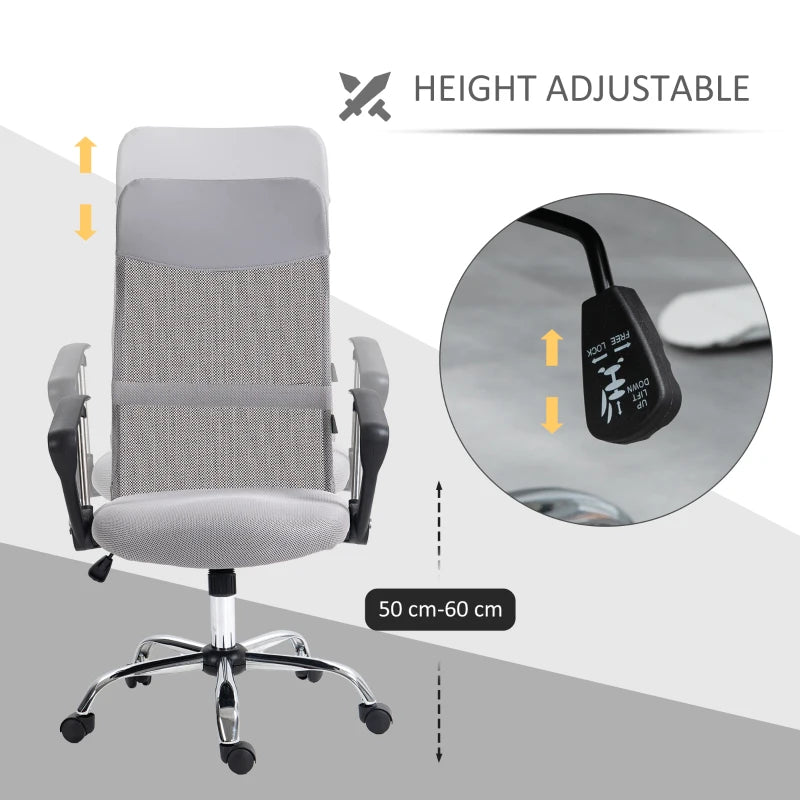 Vinsetto Ergonomic Office Chair Mesh Chair with Height Adjustable, Light Grey