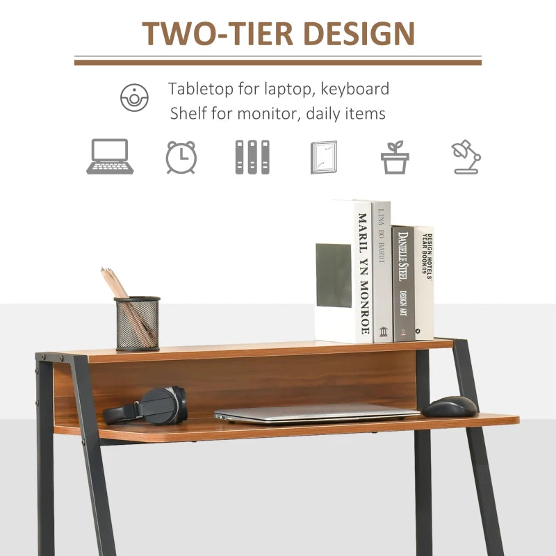 HOMCOM Writing Desk Computer Table ,Workstation Storage Shelf 84x45 (cm), Walnut