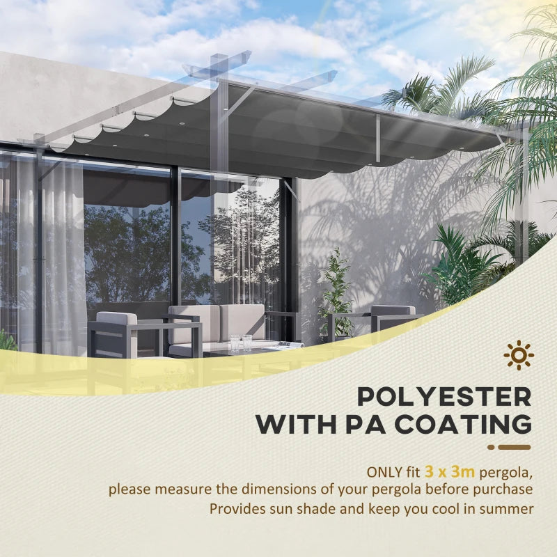 Outsunny Retractable Pergola Cover, Replacement Canopy Fabric 3 x 3 m, Dark Grey