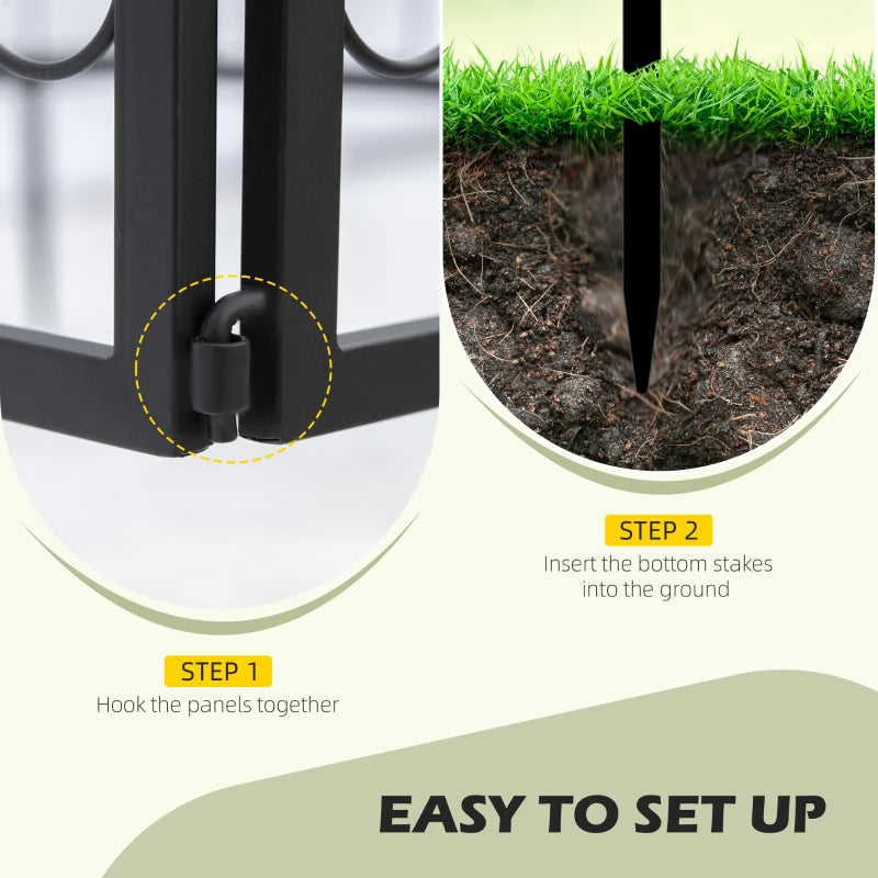 Outsunny 4 Pcs Metal Decorative Garden Picket Fencing Panels Outdoor Patio, Black