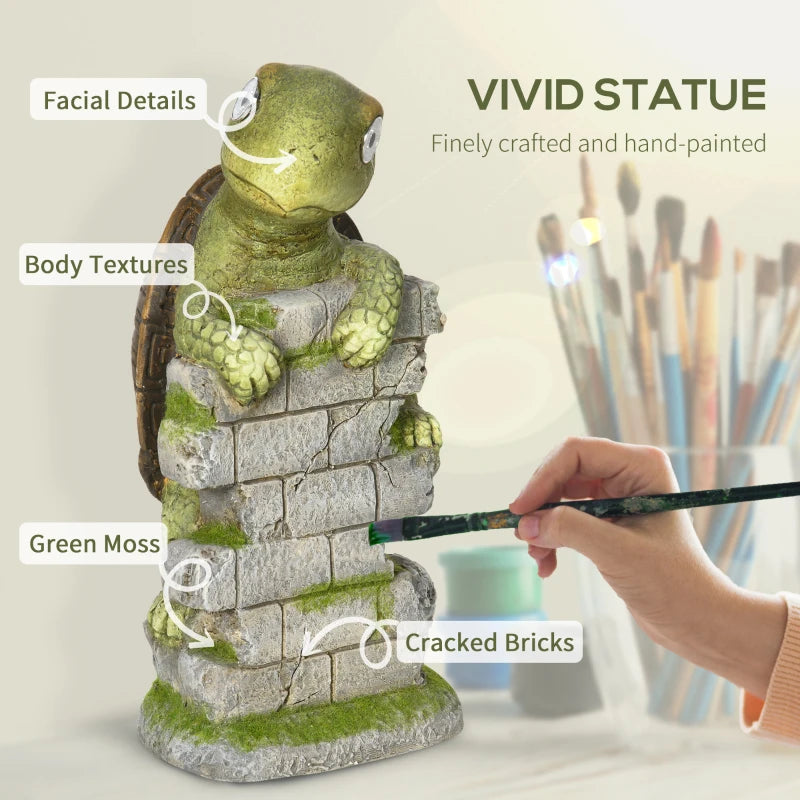 Outsunny Vivid Tortoise Art Sculpture with Solar LED Light, Colorful Garden Statue