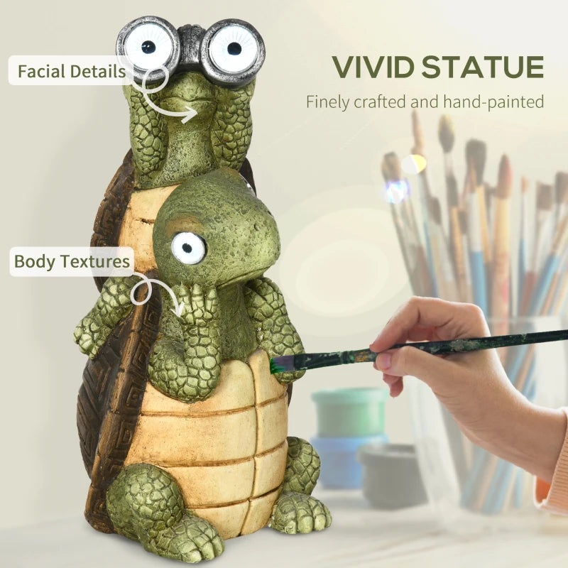 Outsunny Vivid 2 Tortoises Garden Statue with Solar LED Light, Ornament Art Sculpture