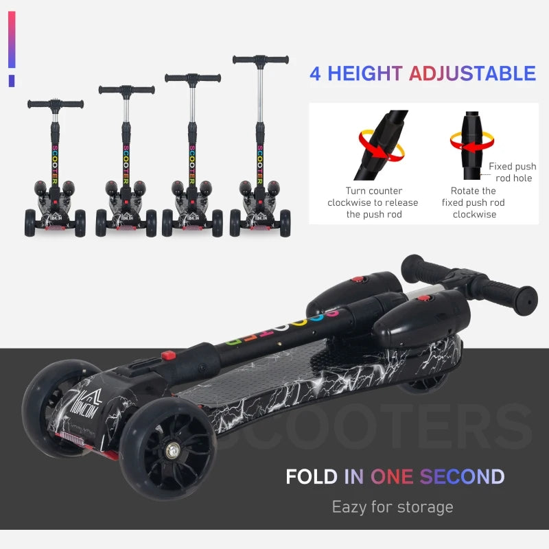HOMCOM Kids 3 Wheel Plastic Scooter Adjustable Height with Engine-Look Spray, Black
