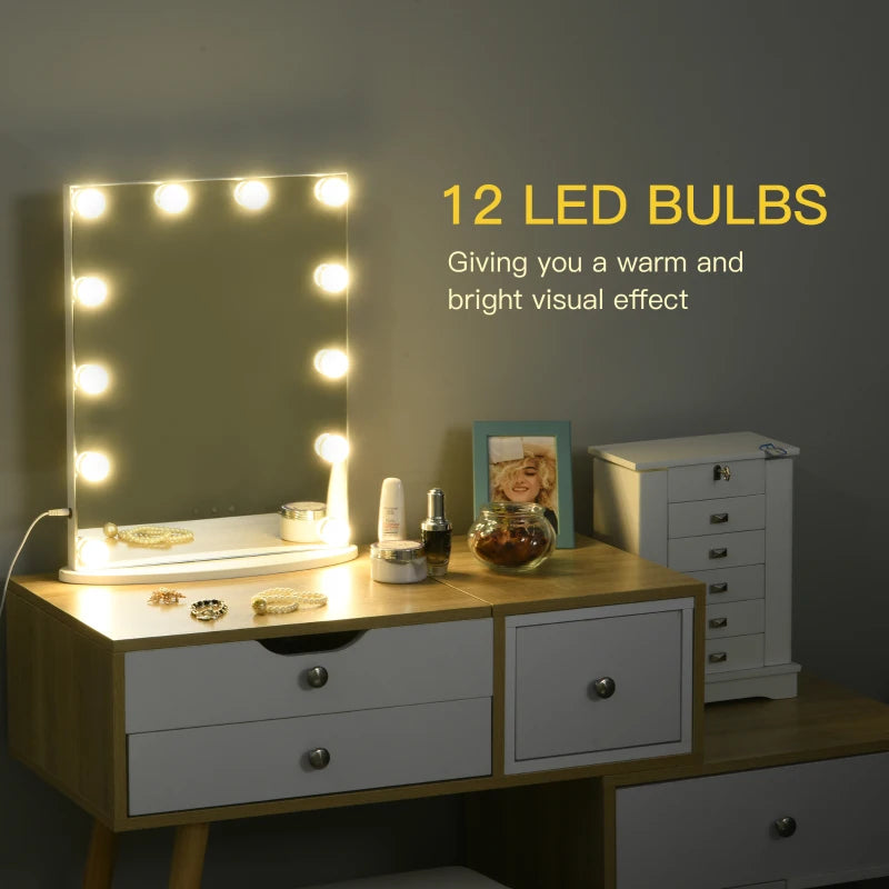 HOMCOM Hollywood Mirror with Lights for Makeup, with 12 Dimmable LED Bulbs, White