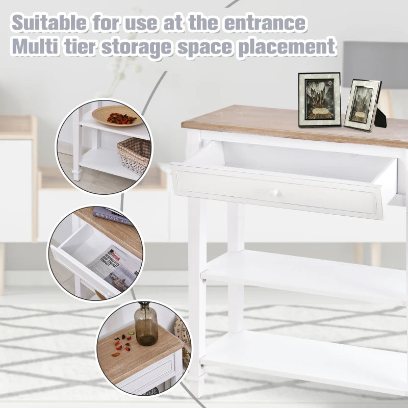 HOMCOM Console Hallway Table, 1 Drawer, 2 Shelves Worktop Handle Display Storage