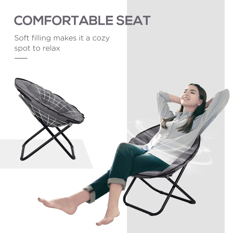 Outsunny Outdoor Folding Padded Saucer Moon Chair Round Seat, 80x80x75 cm, Grey