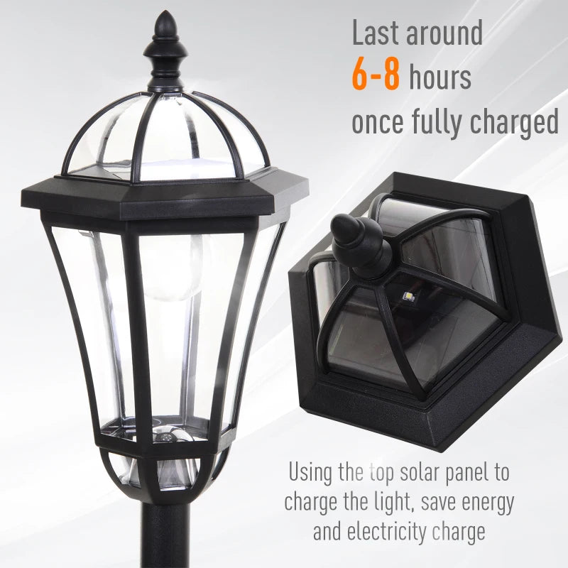 Outsunny 2 PCS LED Garden Lights, Solar Lamp Post, Water-Resist, 6 Hours Auto Switch, Black