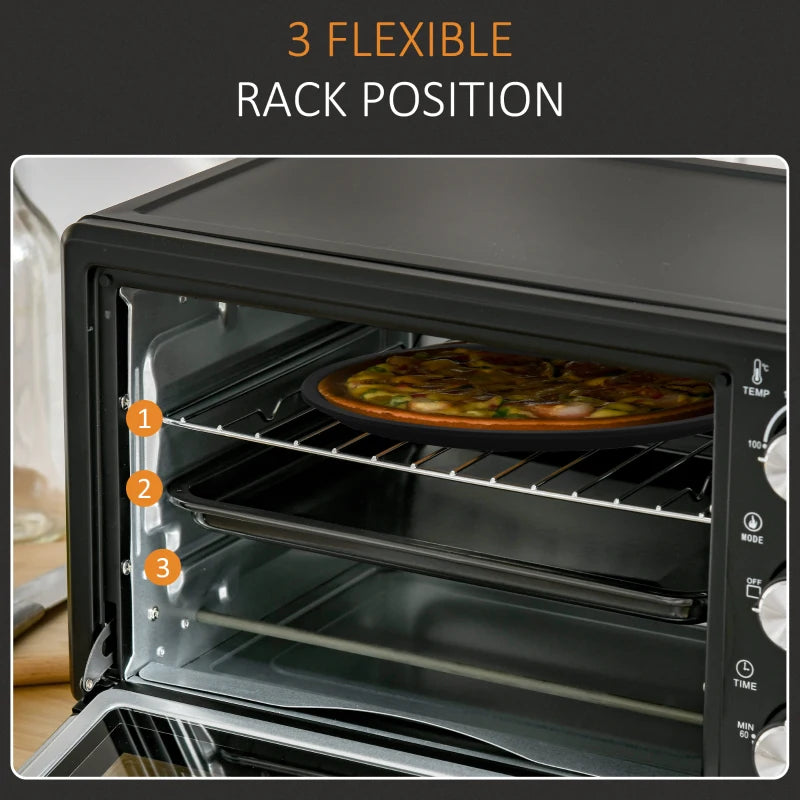 HOMCOM 21L Mini Oven, with Adjustable Temperature, Timer, Tray and Rack, 1400W, Black