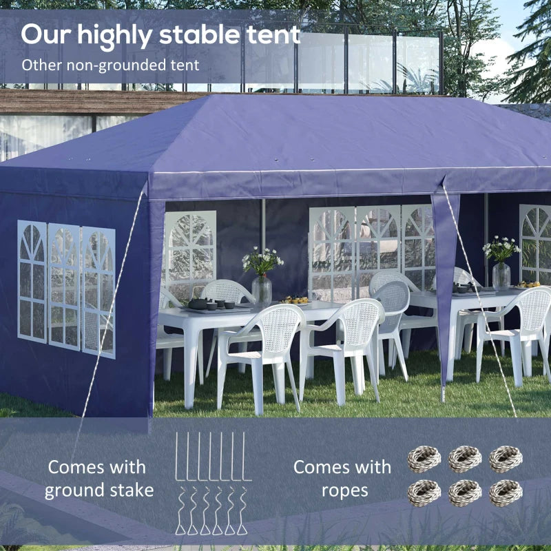 Outsunny 3m x 6m Pop Up Gazebo Marquee Party Tent with Sidewalls and Storage Bag, Blue