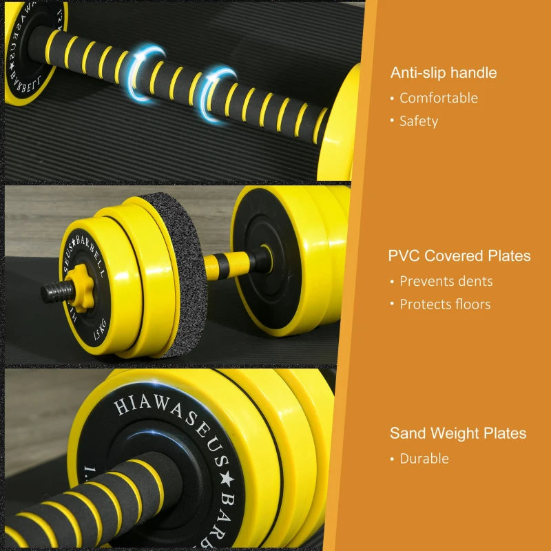 HOMCOM 25KG Dumbbell & Barbell Adjustable Set Plate Bar Clamp Rod Ergonomic, Yellow/Black