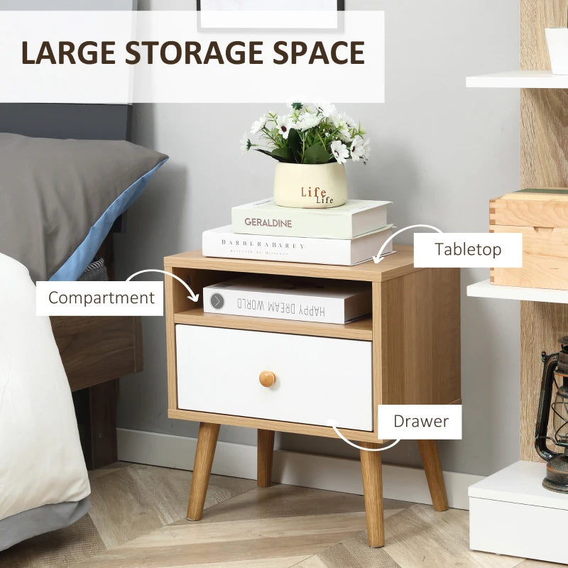 HOMCOM Bedside Table with Drawer & Shelf, Modern Nightstand End Table, Natural