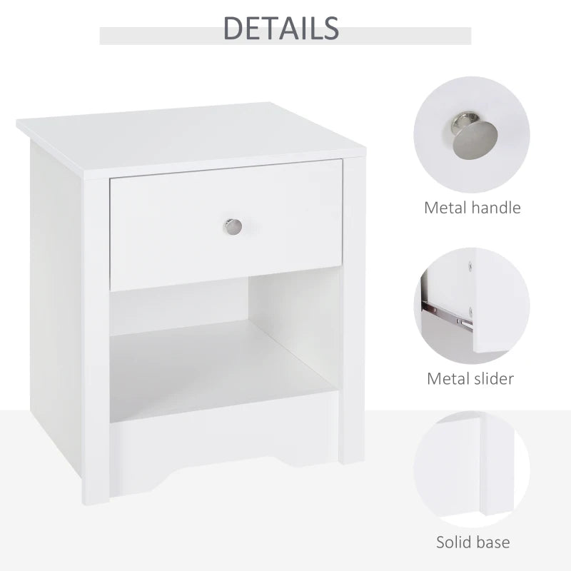 HOMCOM Modern Bedside Table, Nightstand with Drawer Shelf for Living room. White