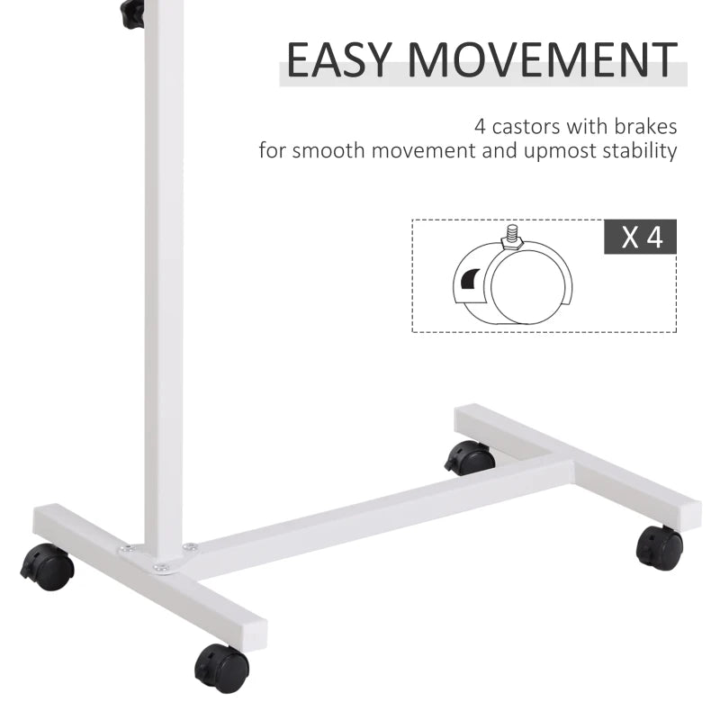HOMCOM Height Adjustable Overbed Table with Wheels, C Shaped Laptop Desk, Portable Bedside Table, Brown