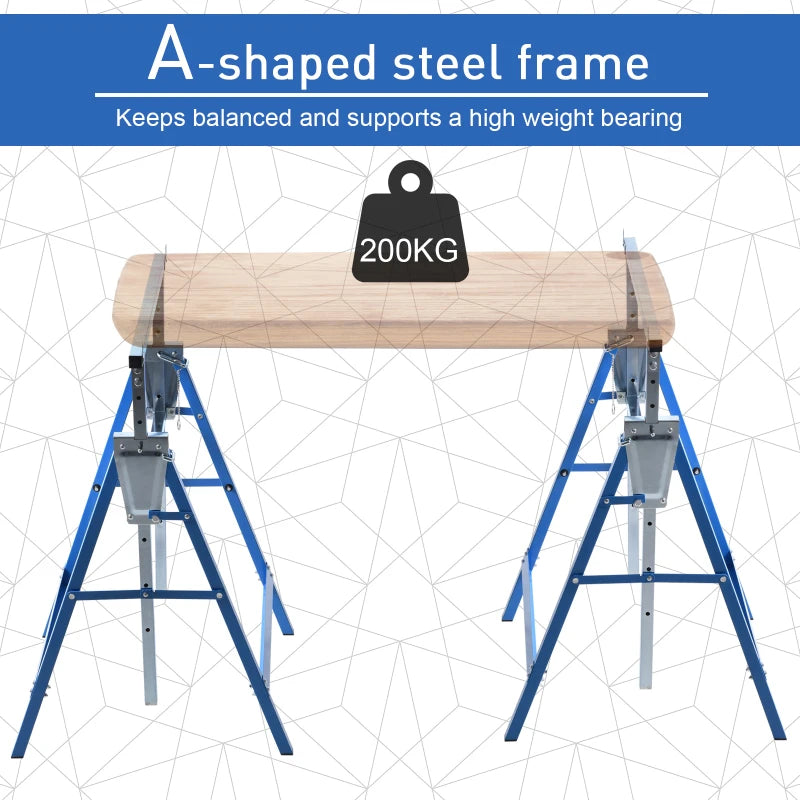 HOMCOM Set of 2 Telescopic Builders Trestle DIY Steel Folding Work Bench, Blue
