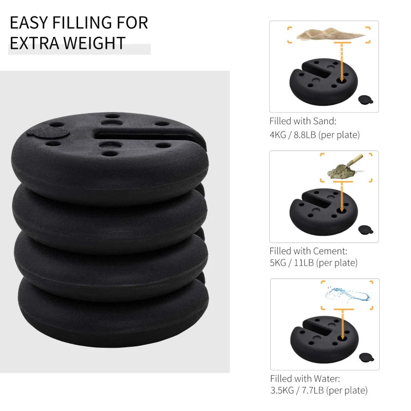 Outsunny Set of 4 PCs Gazebo Tent Sand Leg Weights Marquee Party Tent Canopy, Black