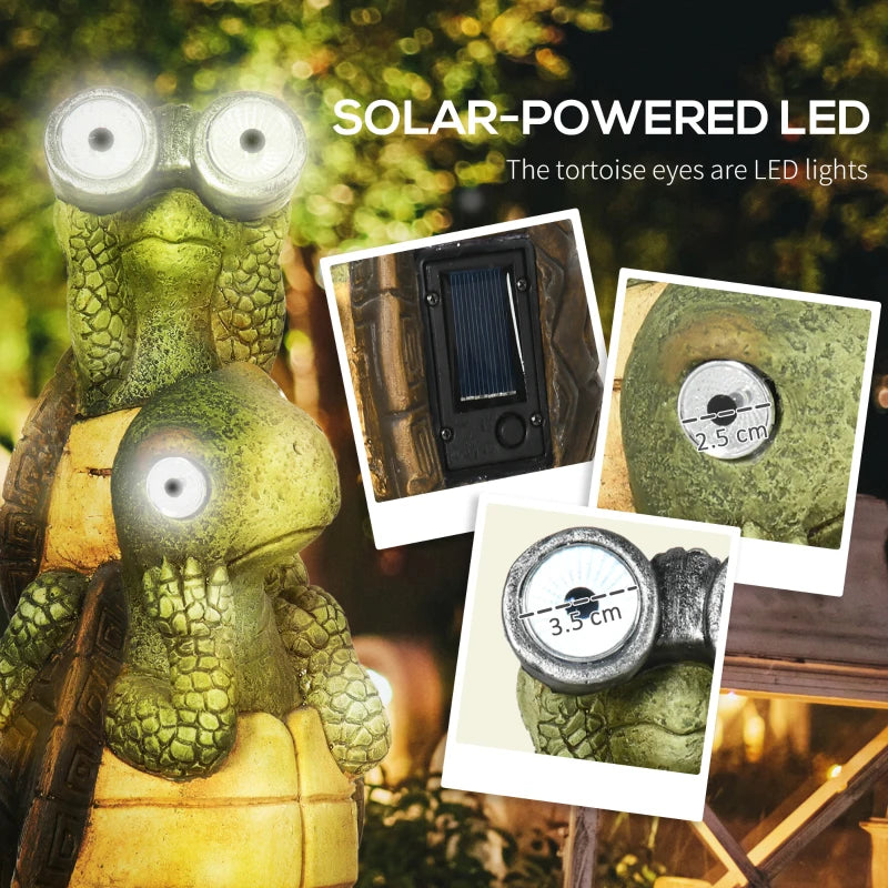 Outsunny Vivid 2 Tortoises Garden Statue with Solar LED Light, Ornament Art Sculpture