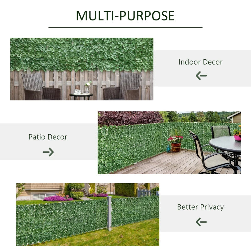 Outsunny 3M x 1M One-Piece Artificial Leaf Hedge Screen Privacy Fence Panel, Dark Green