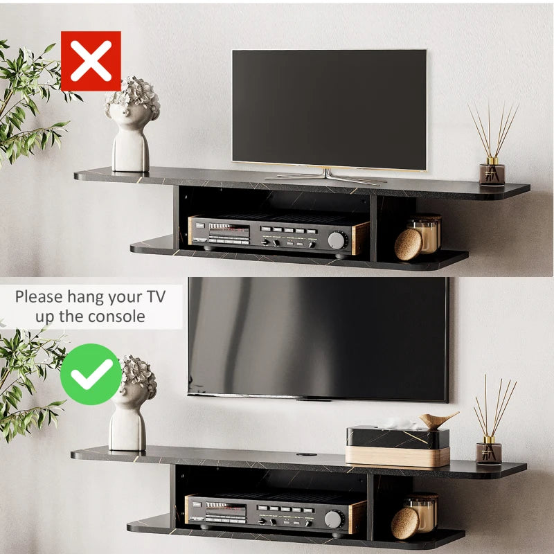 HOMCOM Floating TV Unit Stand, Wall Mounted Media Console with Storage Shelf, Black