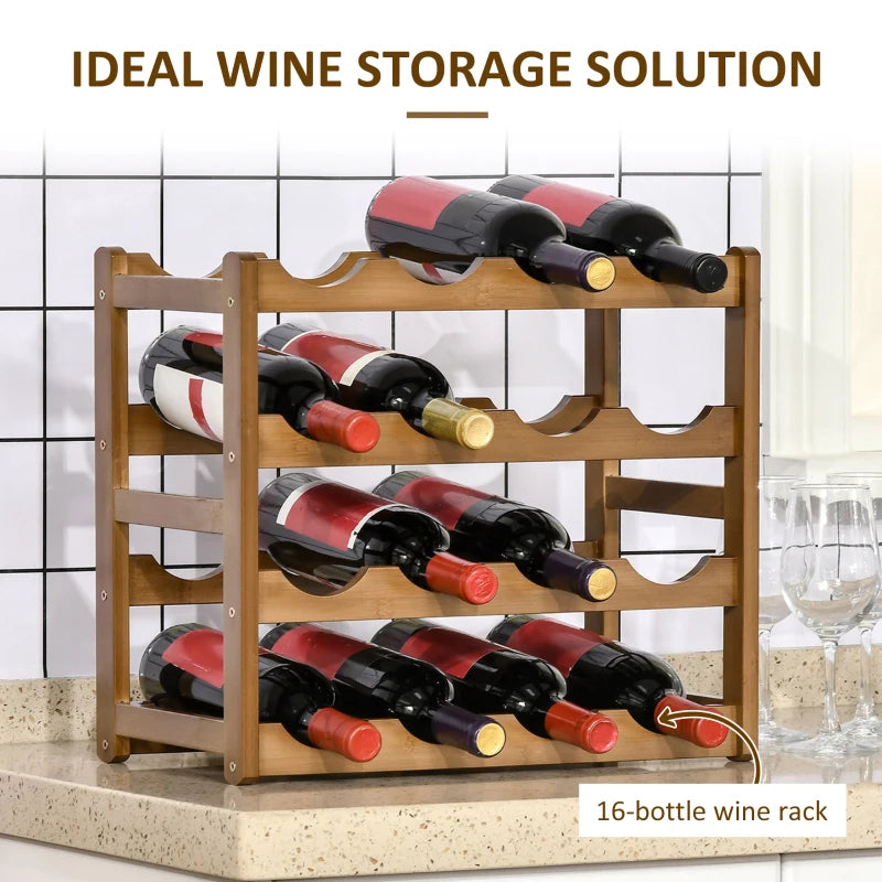 HOMCOM Countertop Free Standing Bamboo Wine Rack with 16 Bottles Holder,Brown