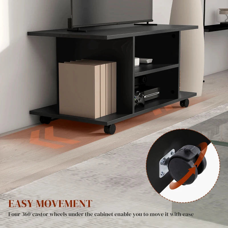 HOMCOM Moveable Modern TV Cabinet Stand Storage Shelves Table Bookshelves, Black
