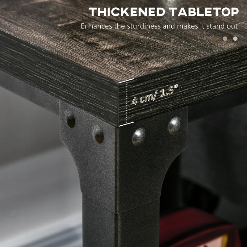 HOMCOM Side Table Set of 2 with Storage Shelf, Steel Frame and Thickened Top, Dark Walnut