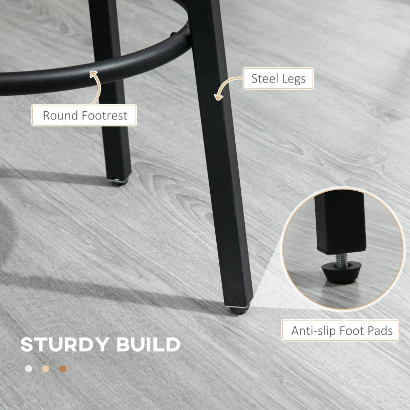 HOMCOM Set of 2 Bar Stools with Sturdy Steel Frame, 65cm High Seat, Rustic Brown