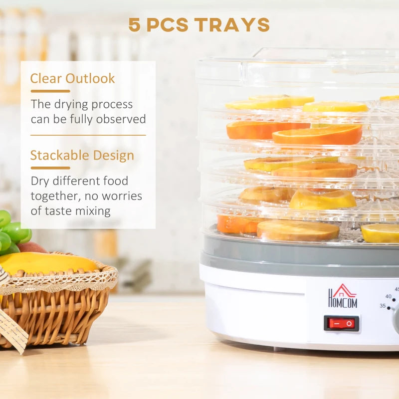 HOMCOM 5 Tier Food Dehydrator with Temperature Control for Drying Fruit, Meat, White