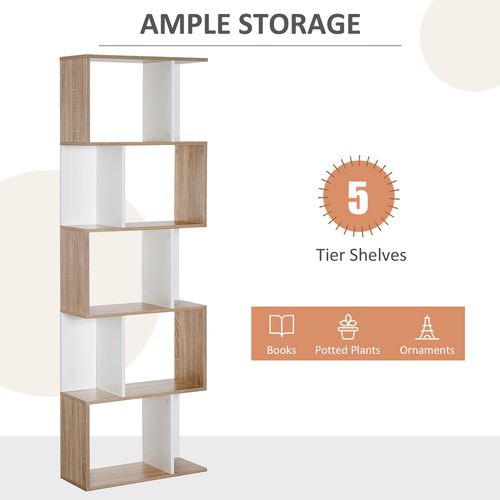 Homcom 5 Tier S-Shaped Organizer Trendy Display Shelving Stylish Storage Natural