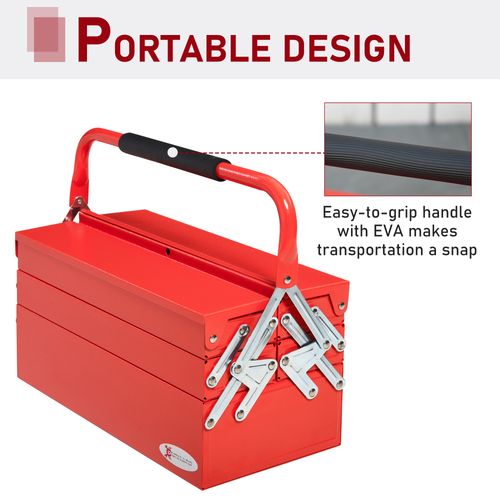 Professional Metal Tool Box 3 Tier 5 Tray With Carry Handle, 45x22.5x34.5 cm, Red