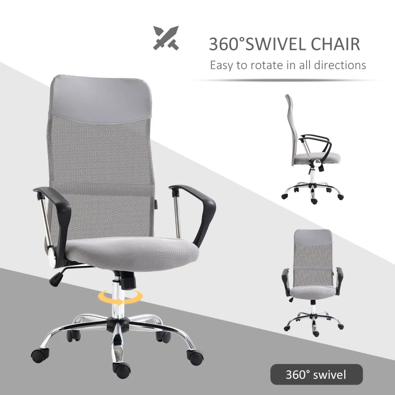 Vinsetto Ergonomic Office Chair Mesh Chair with Height Adjustable, Light Grey
